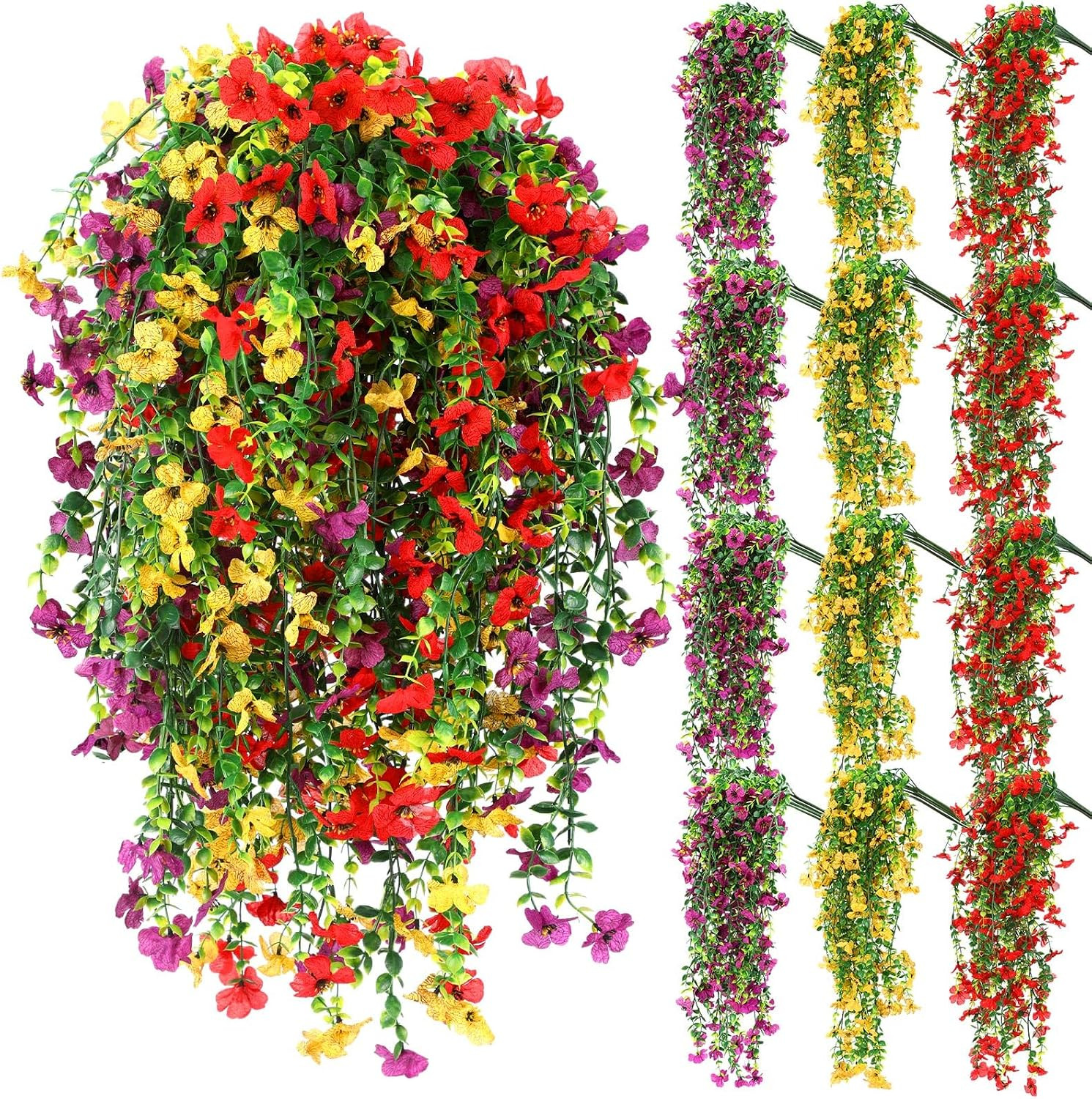 12 Pcs UV Resistant Artificial Hanging Flowers for Outdoor Spring Decor