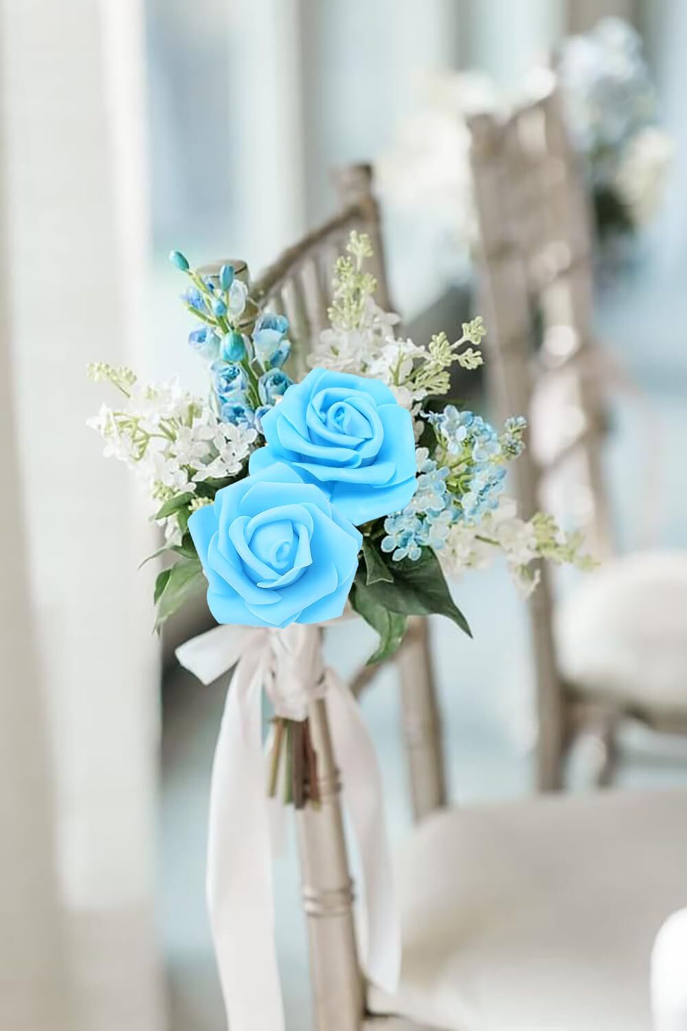 Sky Blue Foam Rose Flowers 200 pcs Artificial 1.97 inch DIY Wedding