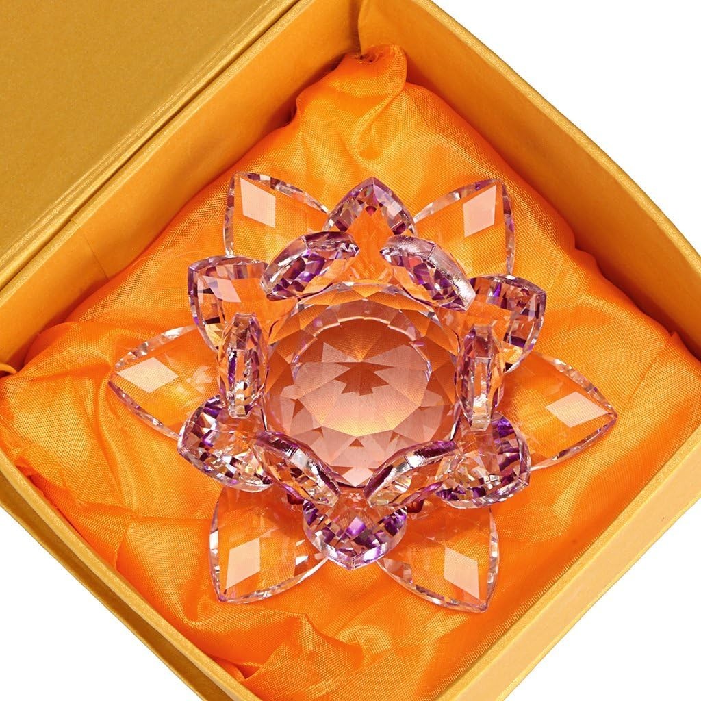 Sparkle Crystal Lotus Flower Hue Reflection Feng Shui Home Decor with Gift Bo…
