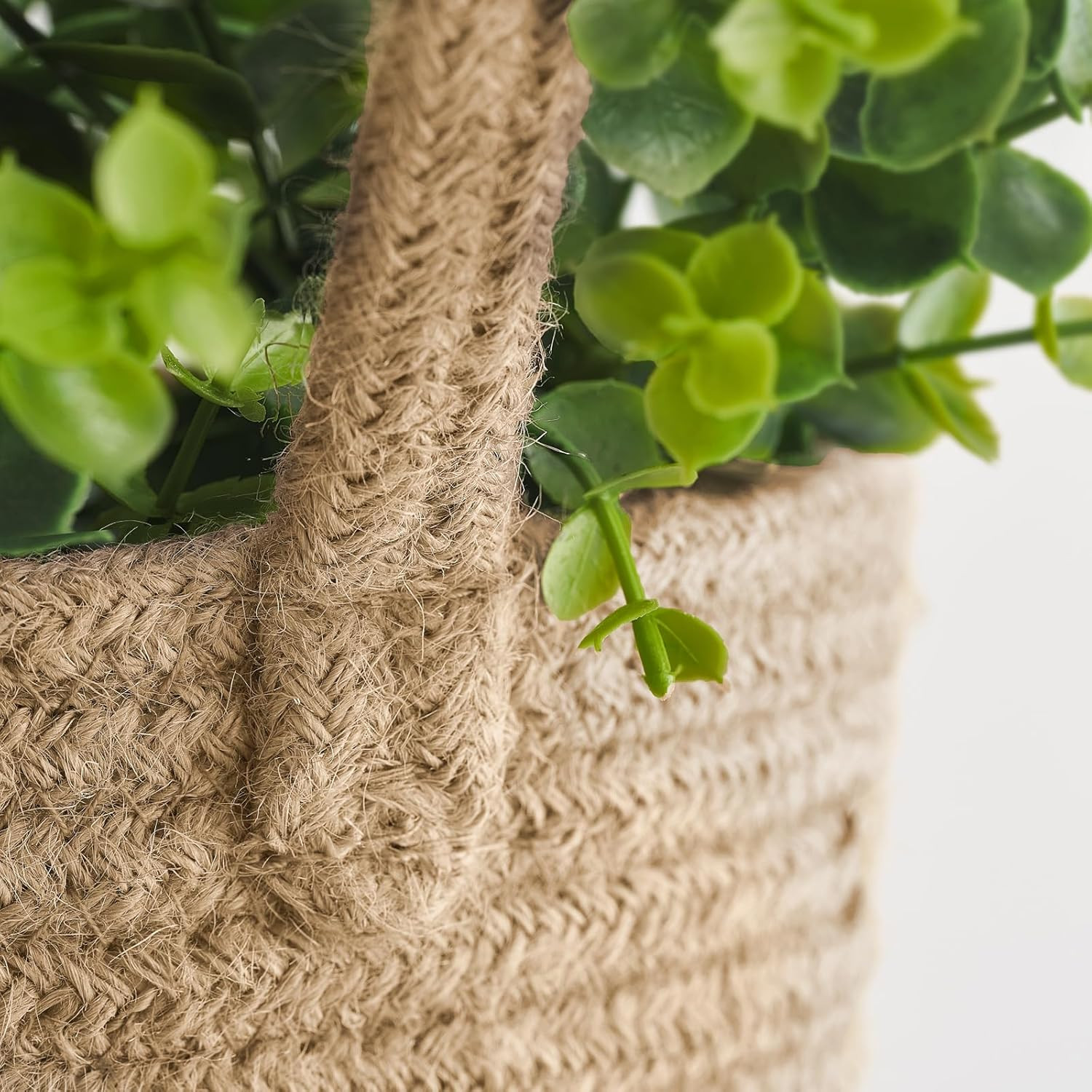 2 Pack Wall Hanging Rope Basket (6.5″W×7″H) with Artificial Eucalyptus, Jute Wov