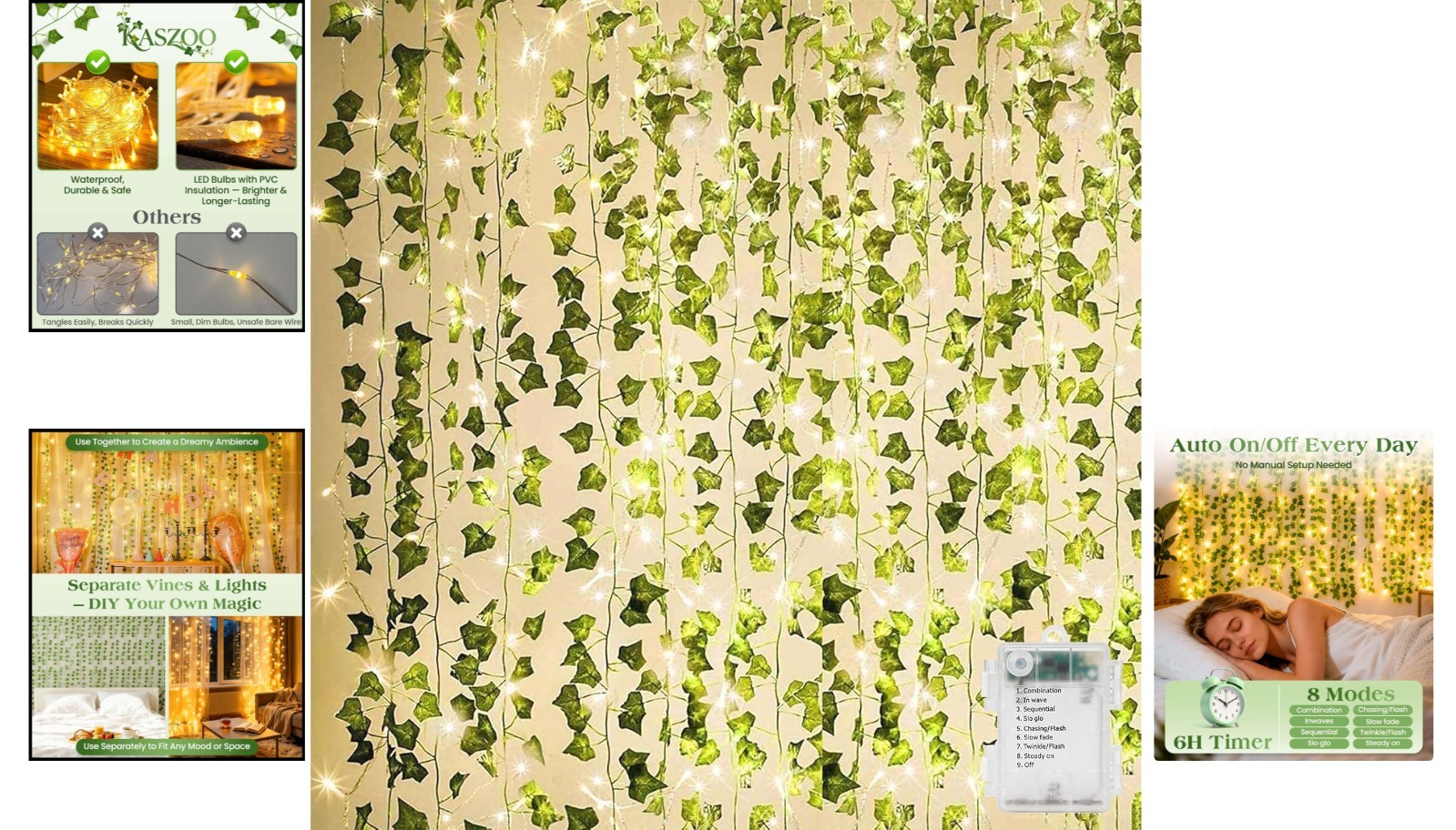 Eco-Friendly Artificial Ivy Garland with Multi-Mode LED Light