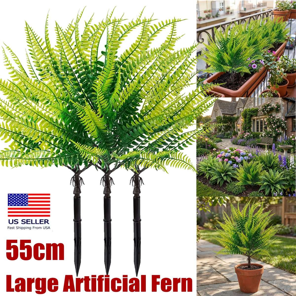 Artificial Flowers Boston Fern with Ground Spike Fake Plants Garden Yard Decor