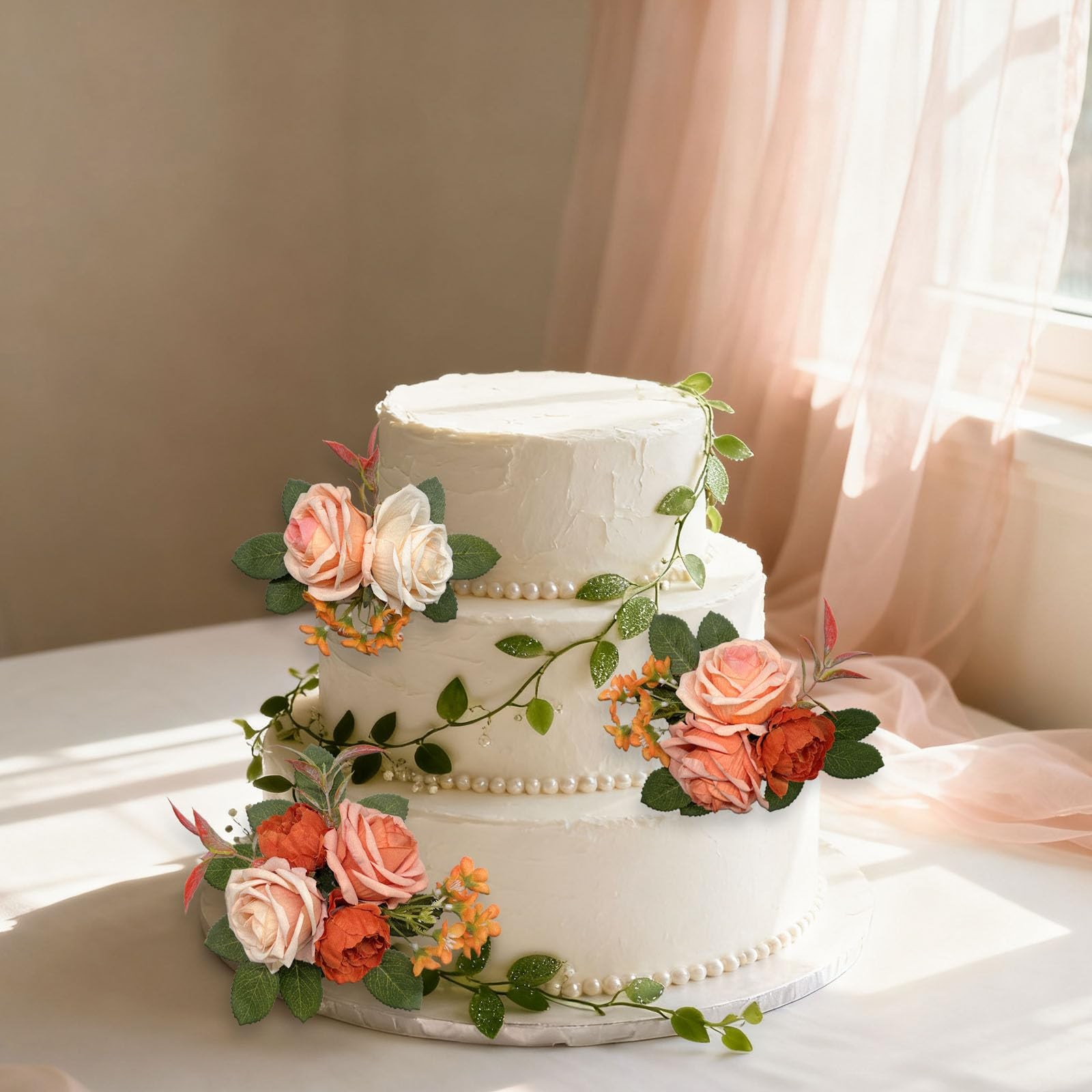 3 PCS Burnt Orange Artificial Fake Wedding Cake Toppers Flowers Decorations