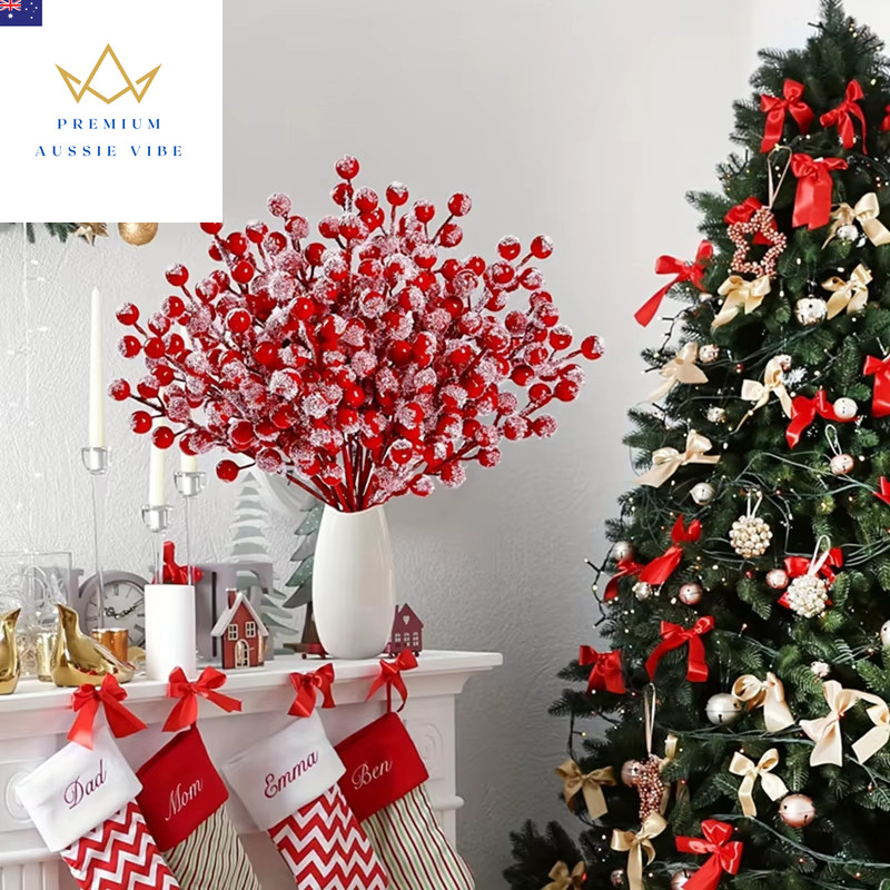 5/10Pcs Chritsmas Decoration Snowflake Red Berry Branche Chritsmas Tree Pendant