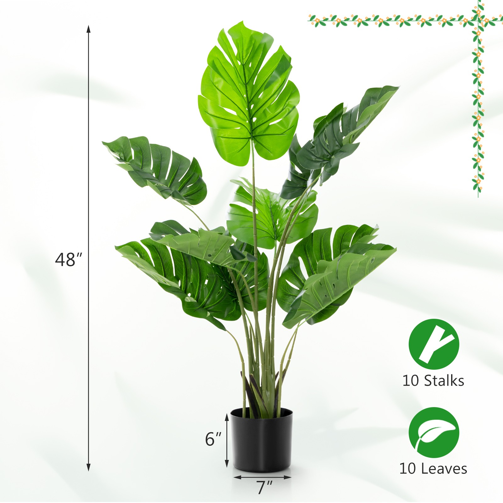 Costway 4FT Artificial Monstera Deliciosa Plant Fake Palm Tree Indoor Outdoor