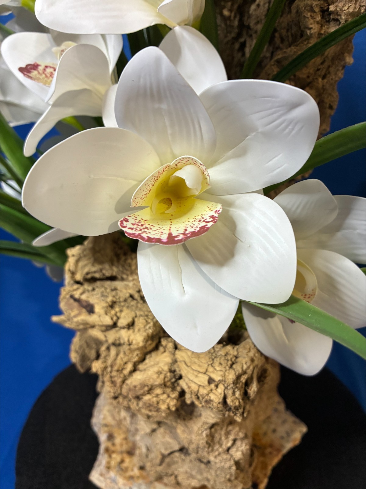 Orchid Artificial Plant Home Arrangement Marble Base Natural Bark Handmade