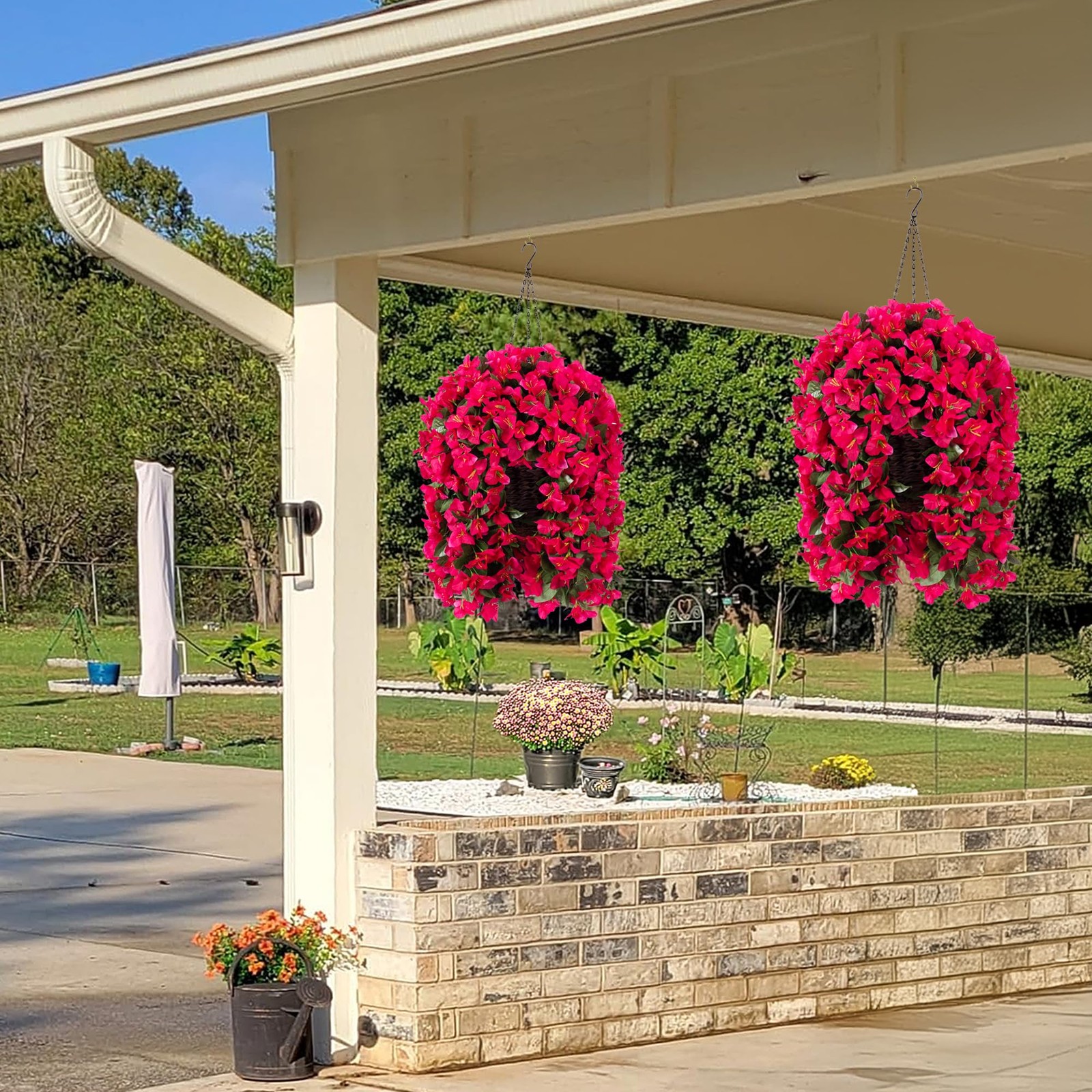 Artificial Bougainvillea Faux Flowers Plants Baskets for Outdoor Outside Summ…