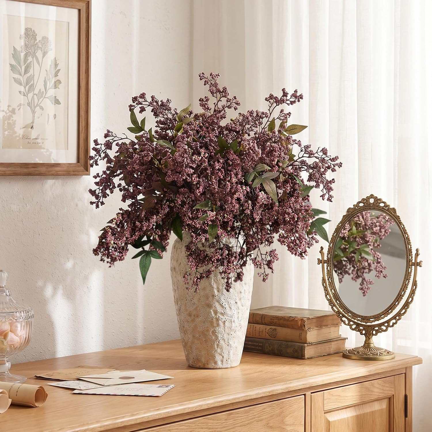43In Faux Berry Stems for Vase, Artificial Nandina Branches Fall Decor Floral Pi