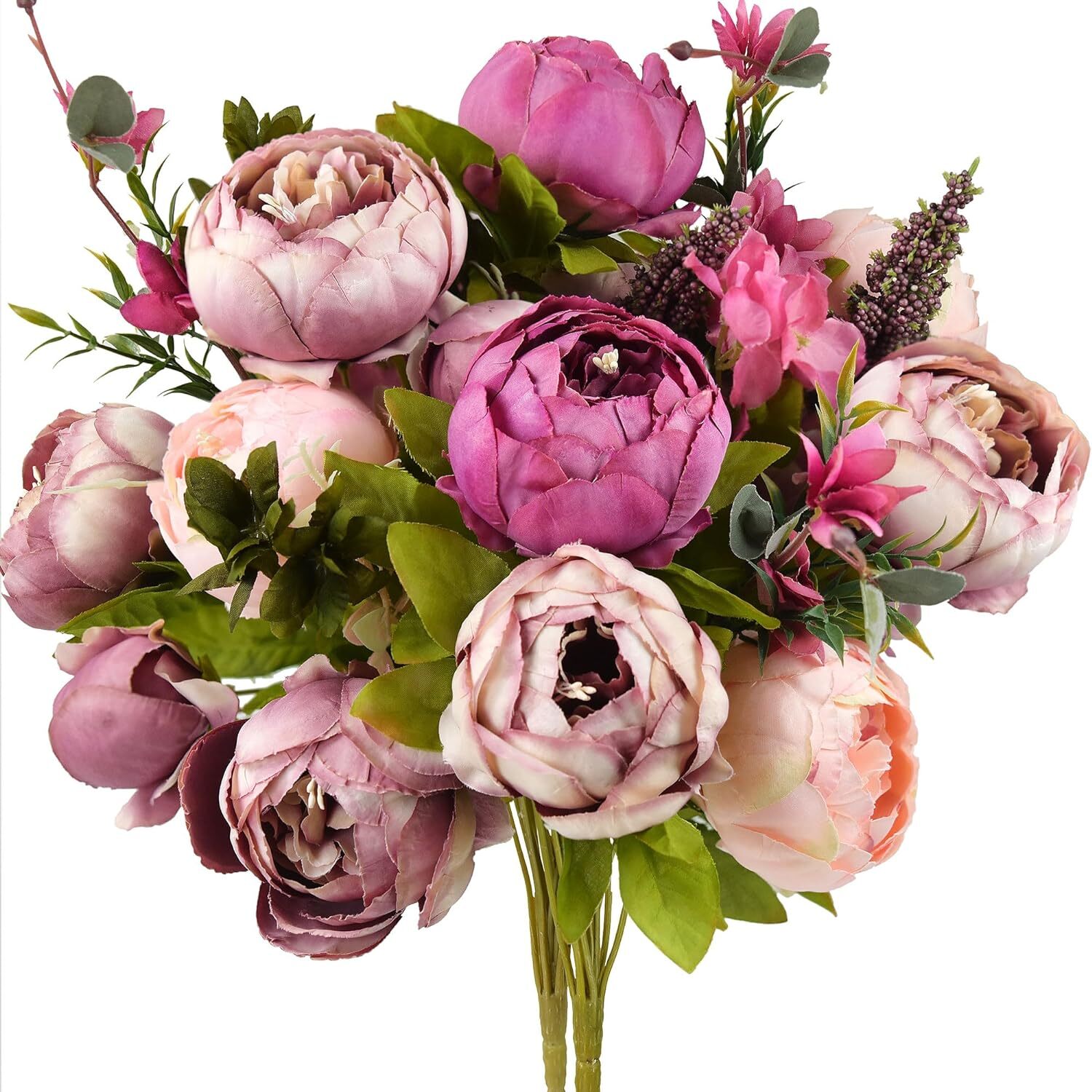 Soft Peach Pink and Magenta Red Vintage Artificial Peonies Silk Flowers and H