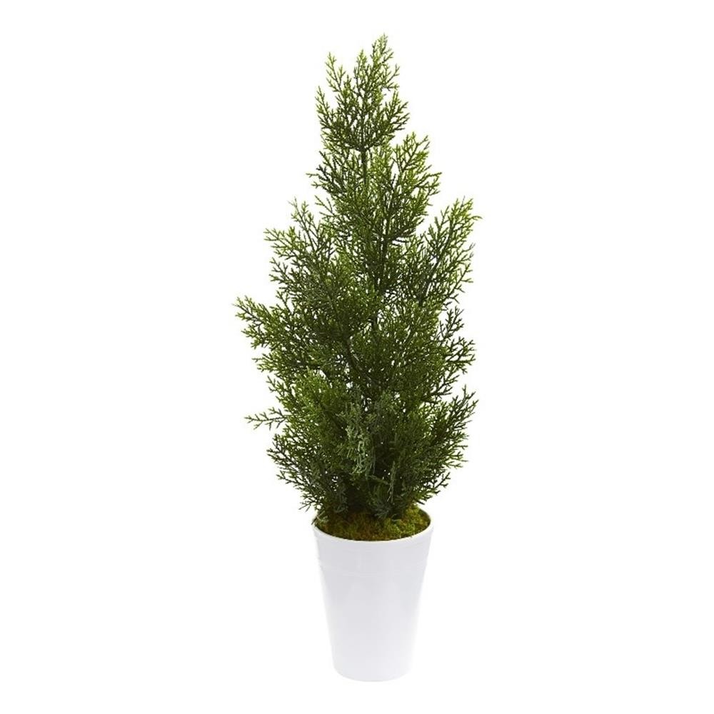 Nearly Natural 27″ Mini Cedar Artificial Pine Tree in Decorative Planter