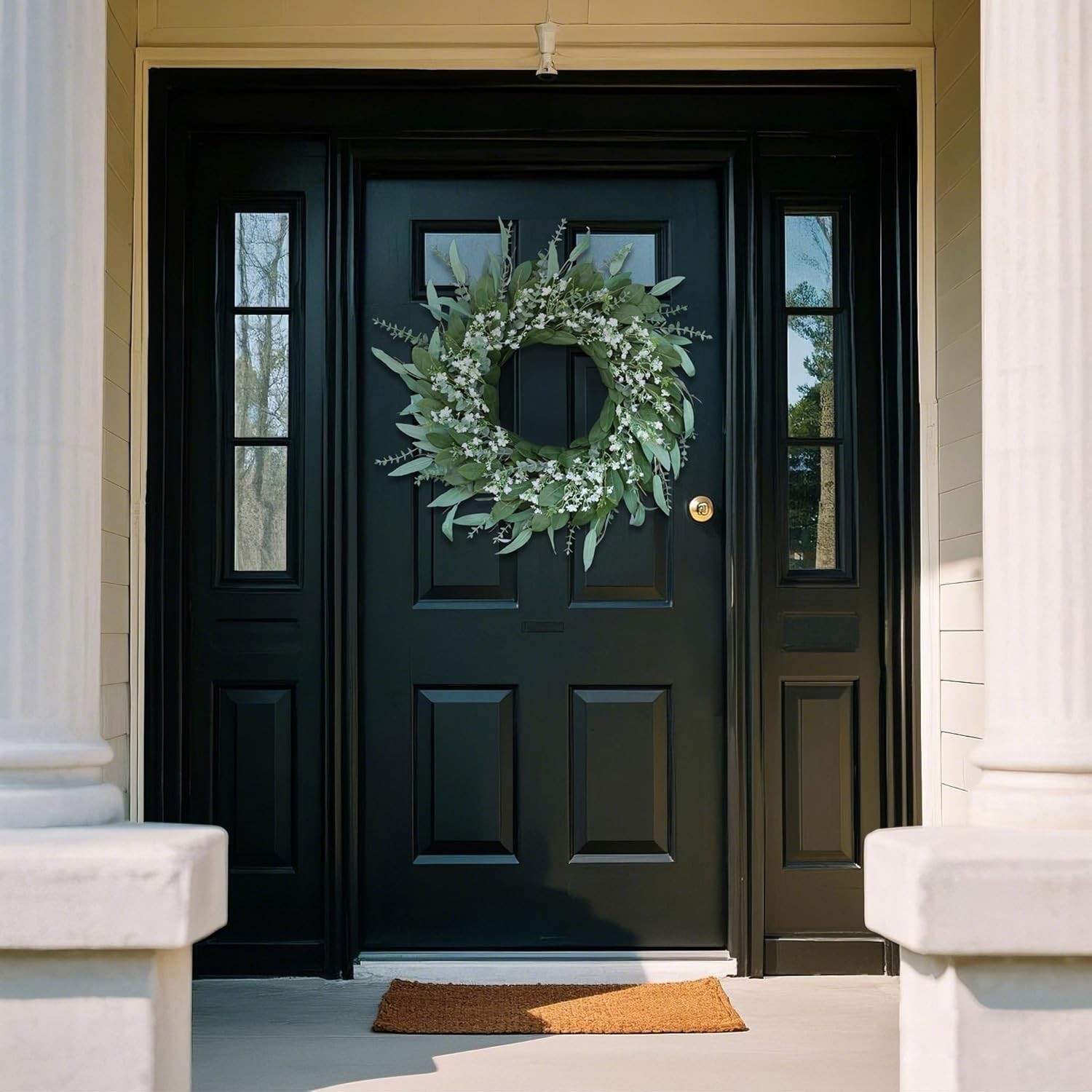 26-Inch Eucalyptus and Babys Breath Wreath for Front Door All-Season Indoor O…