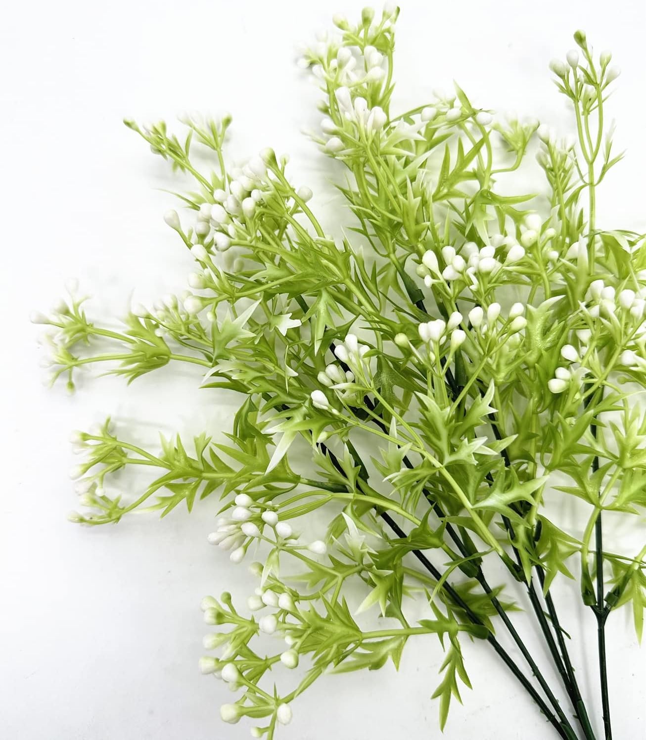 Artificial Plants, Fake Plastic Pearl Bouquet Faux White Flowers Bushes Greenery