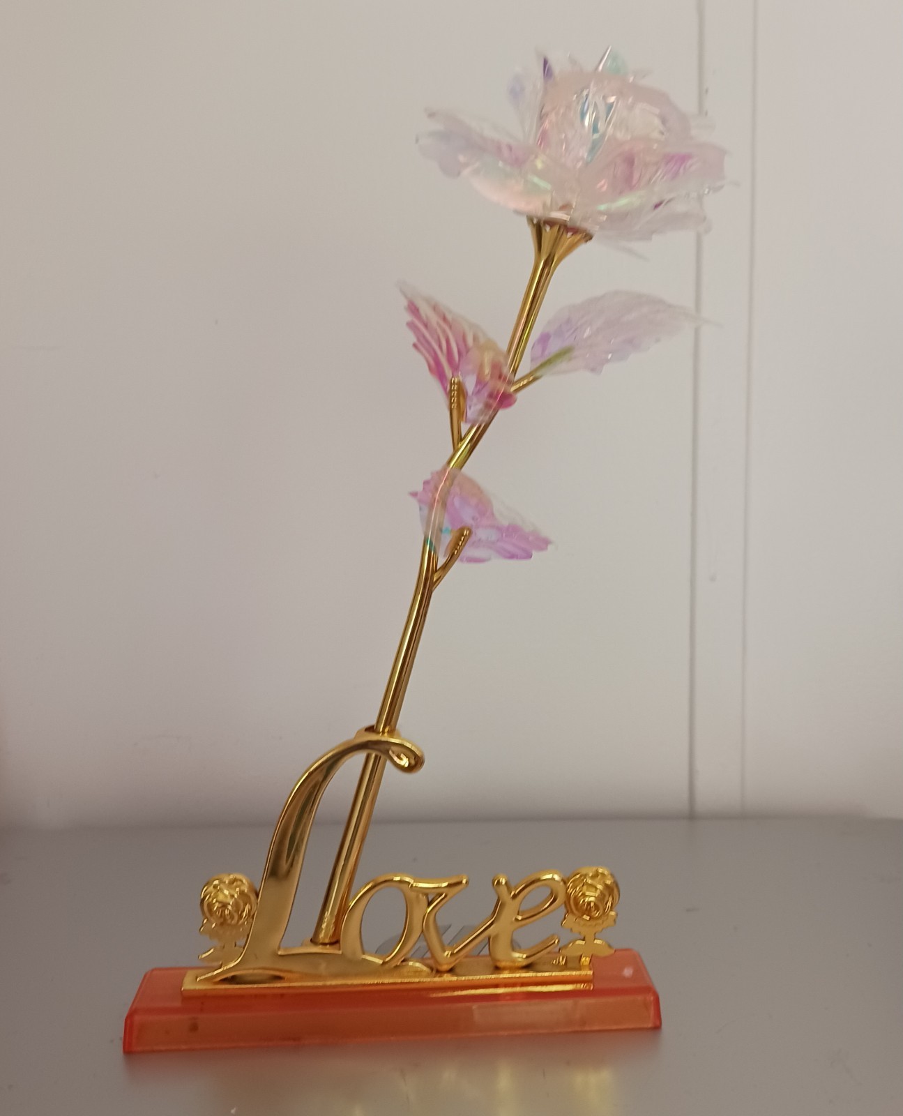 Iridescent Rose 24k Stem Cover With Love Stand Gift Anniversary Birthday Mom