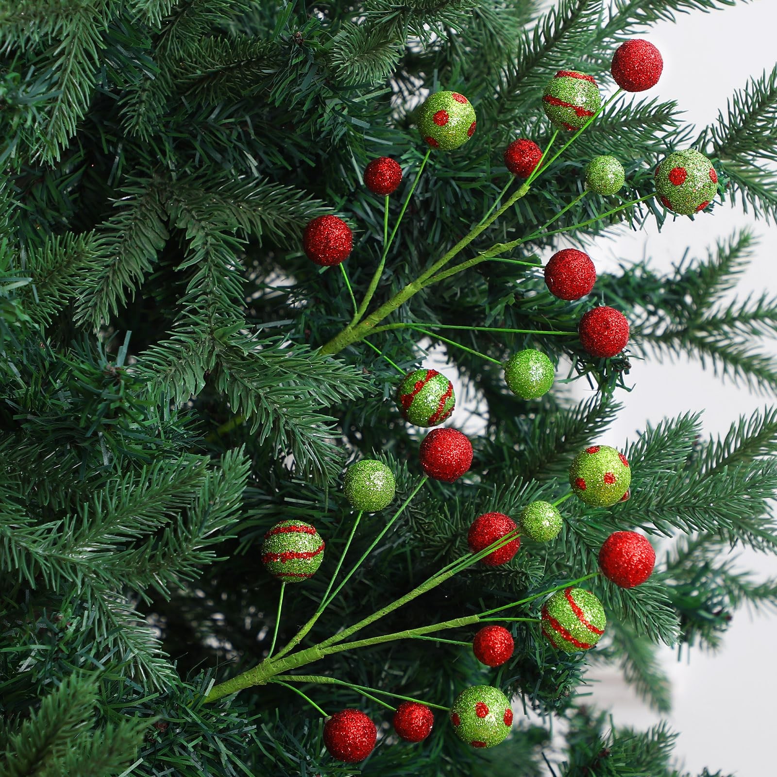 10 PCS 15 Inch Red Green Stripe Polka Dot Candy Christmas Tree Picks Decor