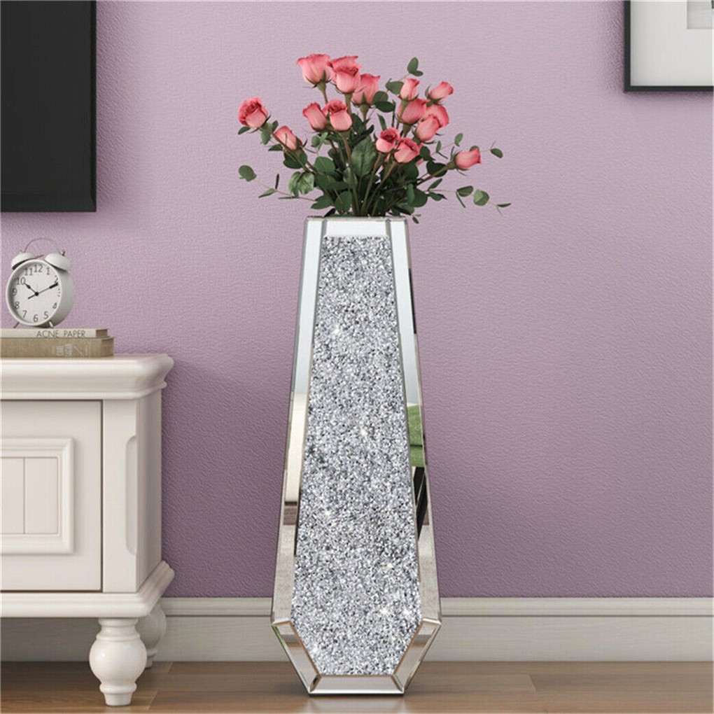 6 Style Sparkle Tall Crushed Diamond Floor Vase Luxury Mirrored Dried Flower Vas