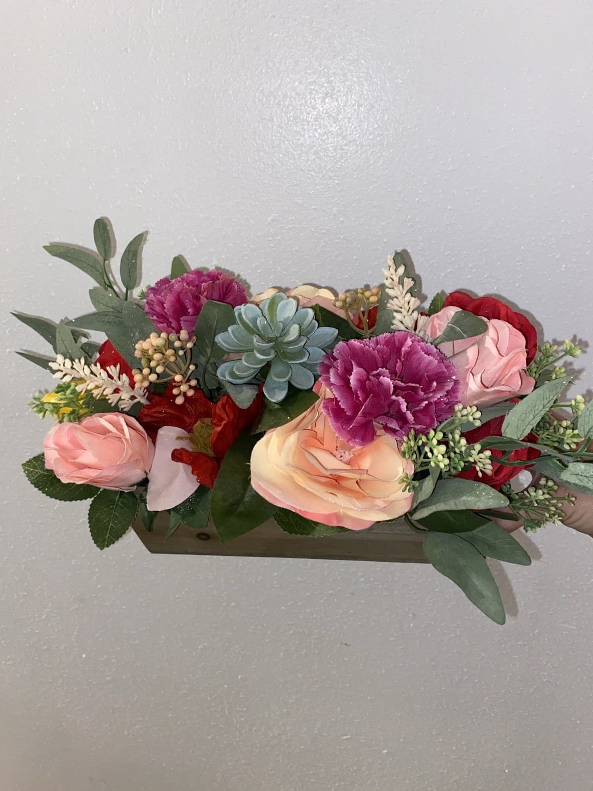 Kirklands Artificial Multicolor Flowers with Rose & Succulent in Wooden Box