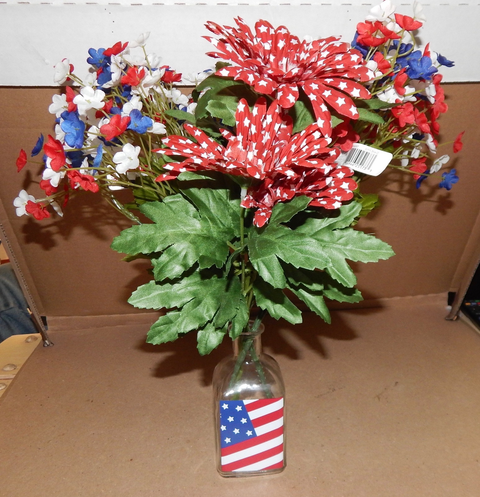 Ashland Summer Heritage USA Flowers 14″ Tall & Vase 5″ x 2″ American Decor 132B
