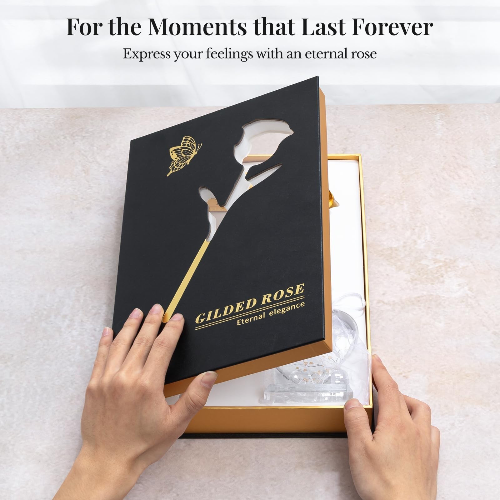 Luxury 24K Gold Dipped Rose Gift Set with Acrylic Butterfly Base & Gift Box – Pe