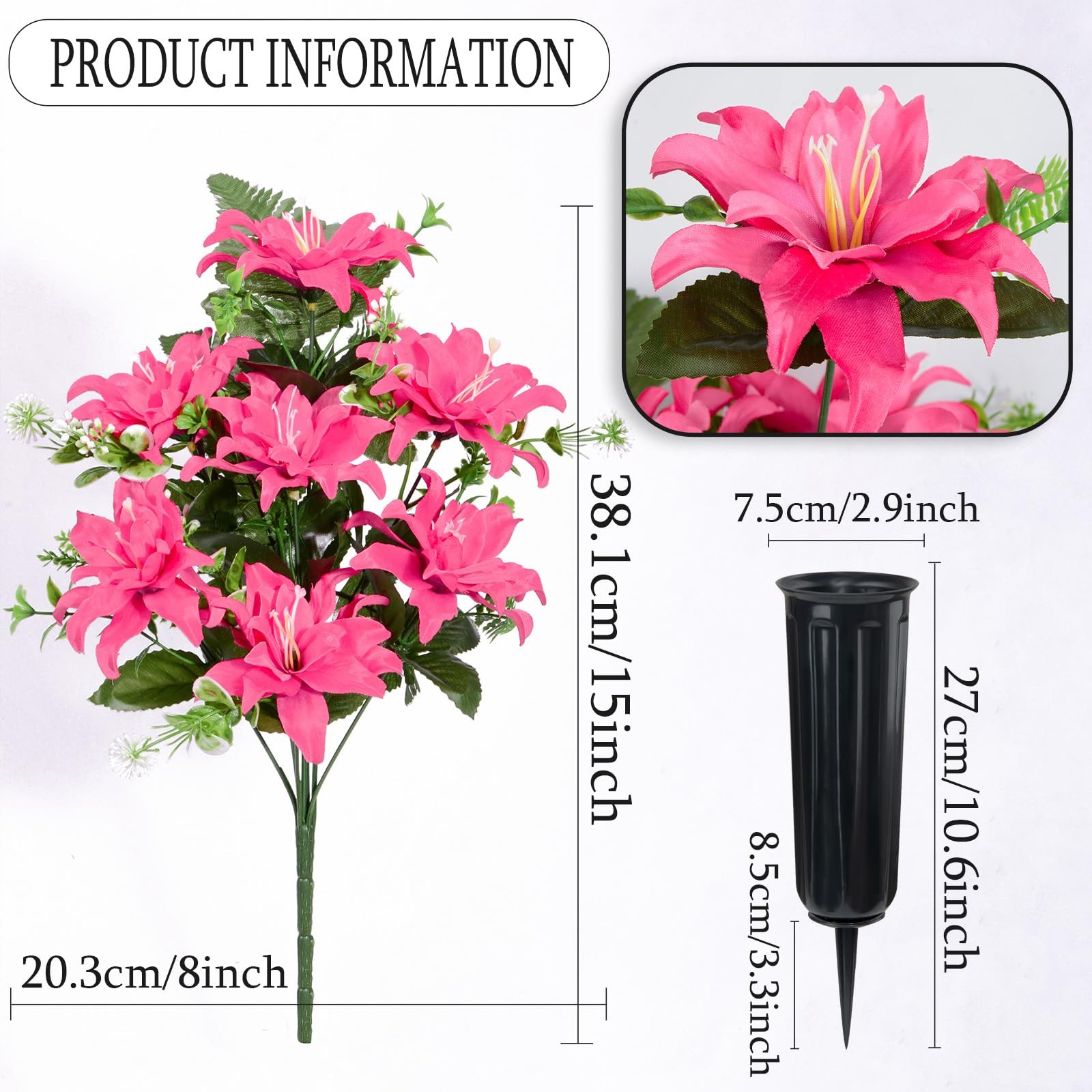 4 PCS Red 7 Head Artificial Cemetery Flower Memorial Graveside Decor Vase