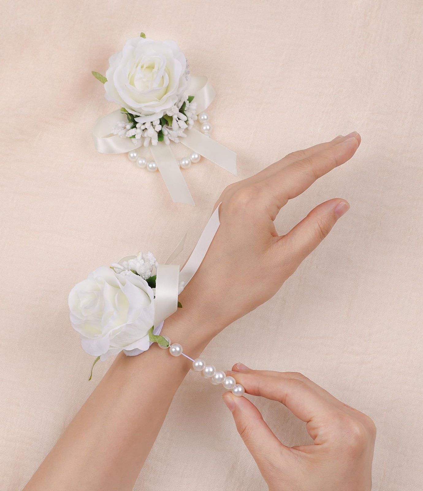 White Rose Corsage and Men Boutonniere Set for Wedding Prom