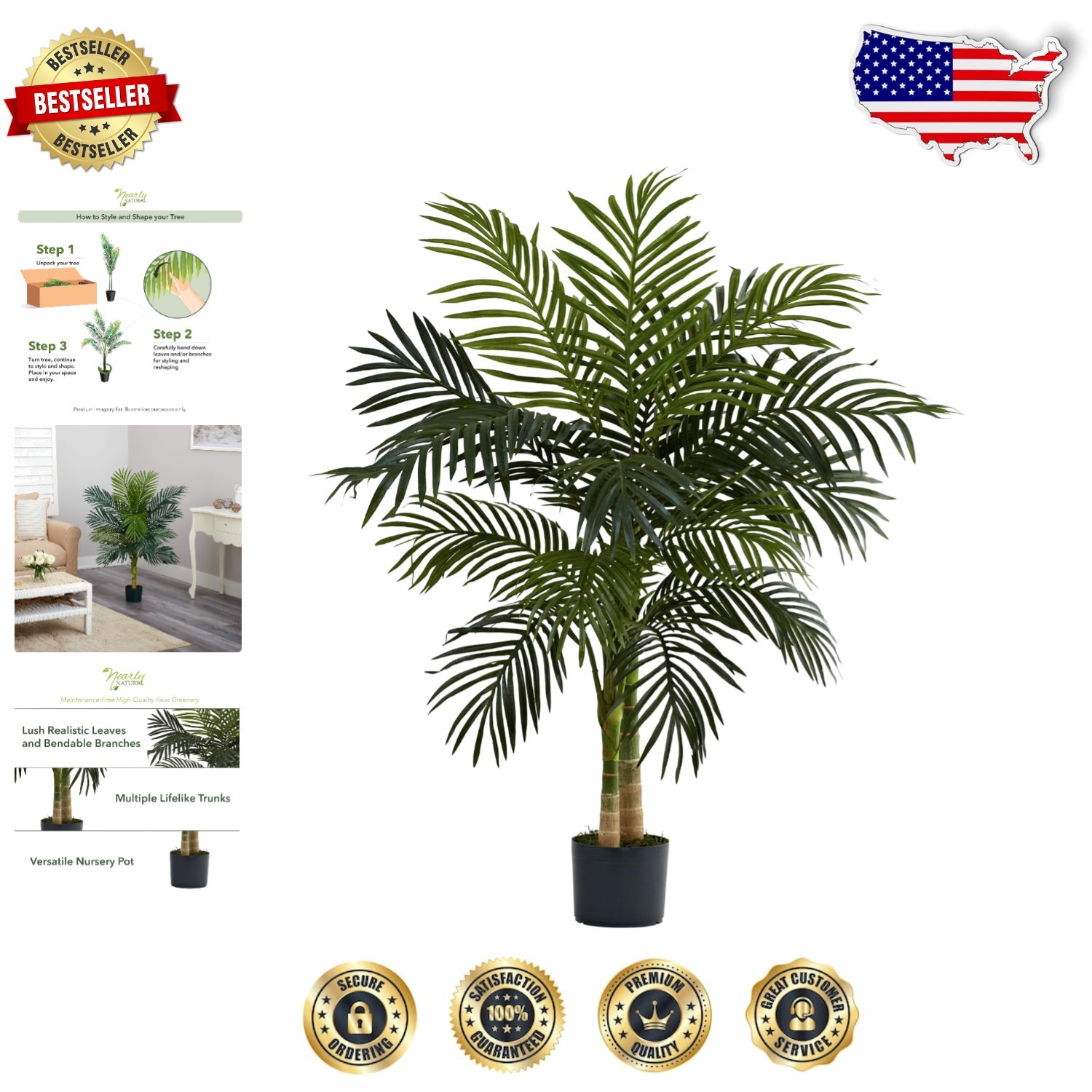 4ft Golden Cane Palm Artificial Tree – Lifelike Double Trunk Decor