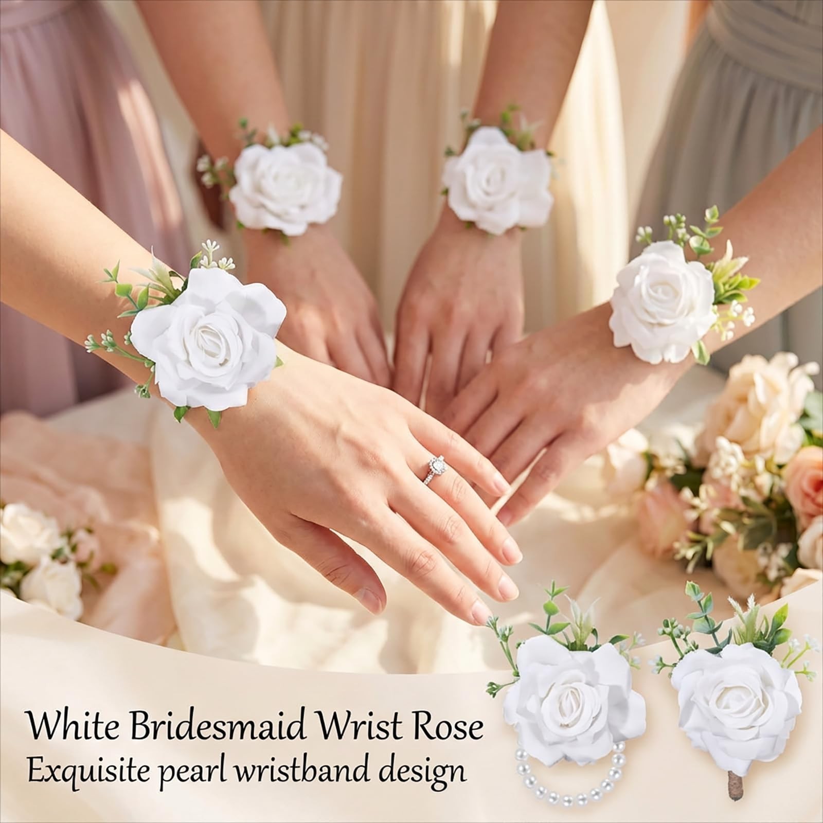 12 Pcs Corsage Wristlet and Boutonniere Set Artificial Rose Wedding Corsage W…