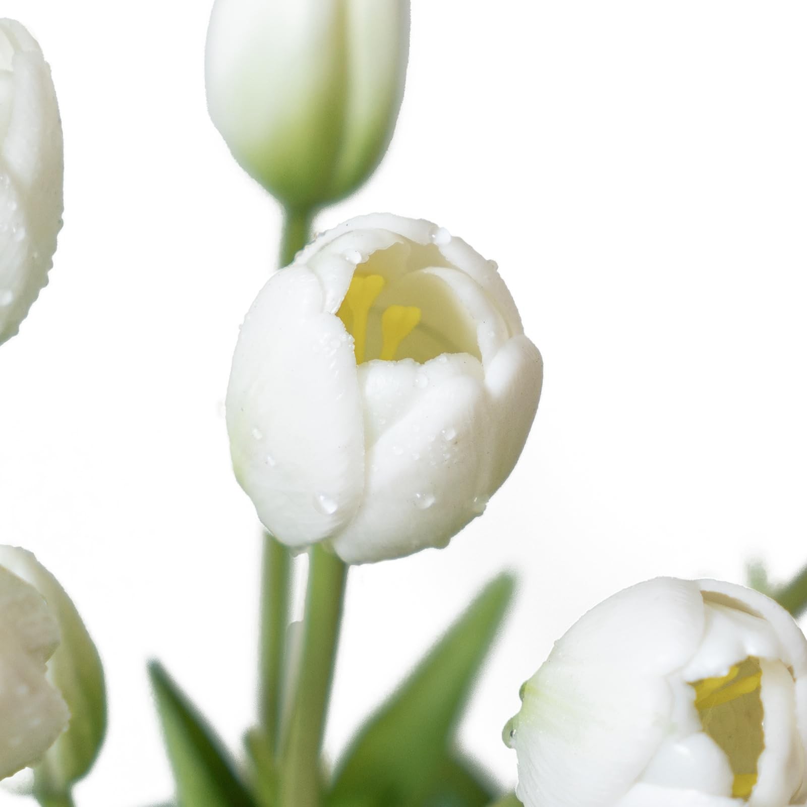 15 PCS Artificial Tulips Flowers Soft Touch Realistic Latex Bouquet White