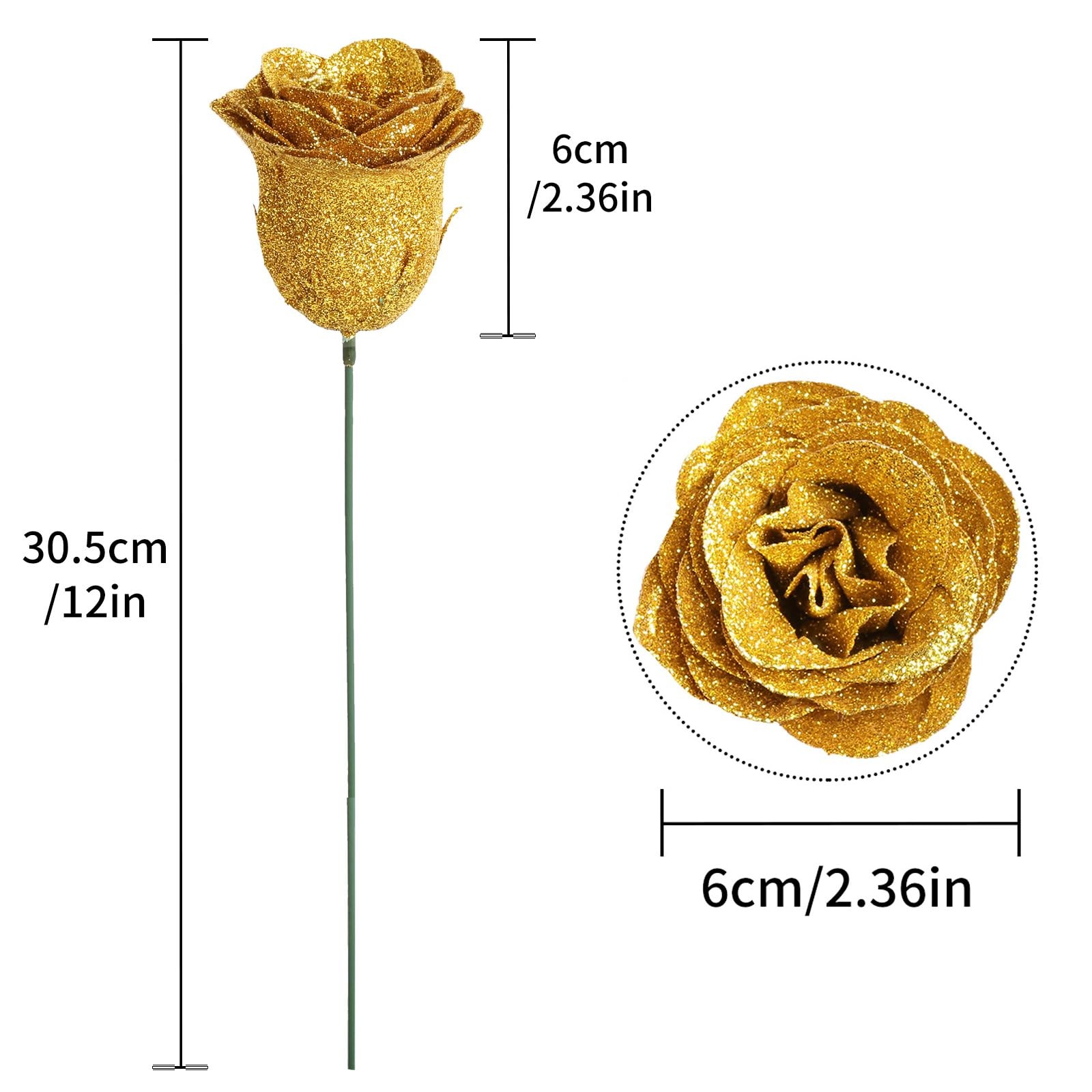 Rzoukler Gold Roses,30PCS Glitter Roses Bouquet Artificial Roses with Stems f…