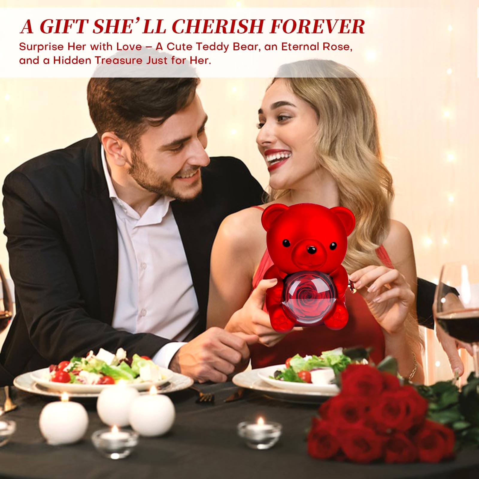 Valentines Day Gifts for Her, Teddy Bear with Preserved Real Rose and Necklac…