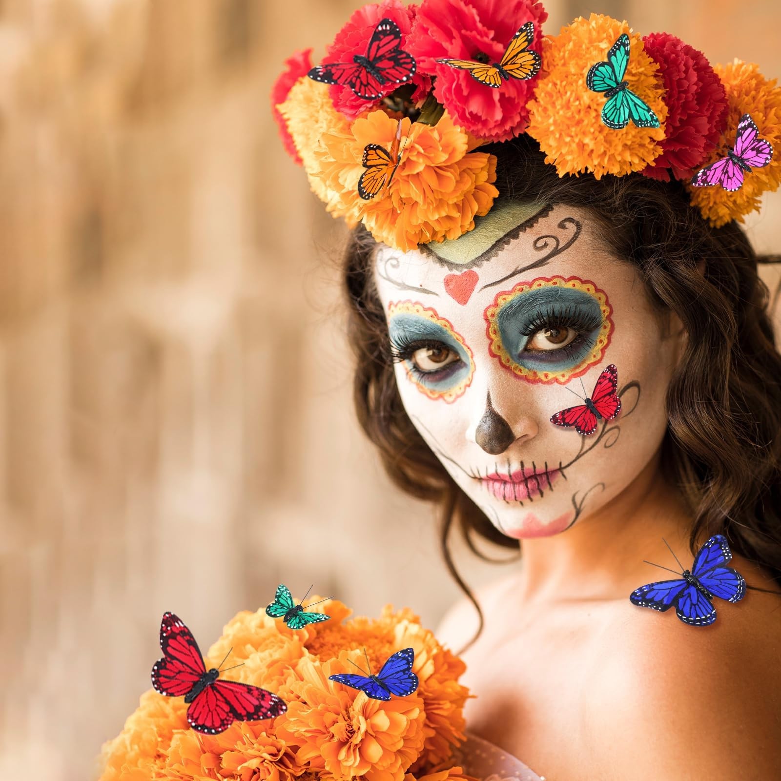 Lyrow 72 Pcs Monarch Butterfly Decorations 4 Size Artificial Feather Butterfl…