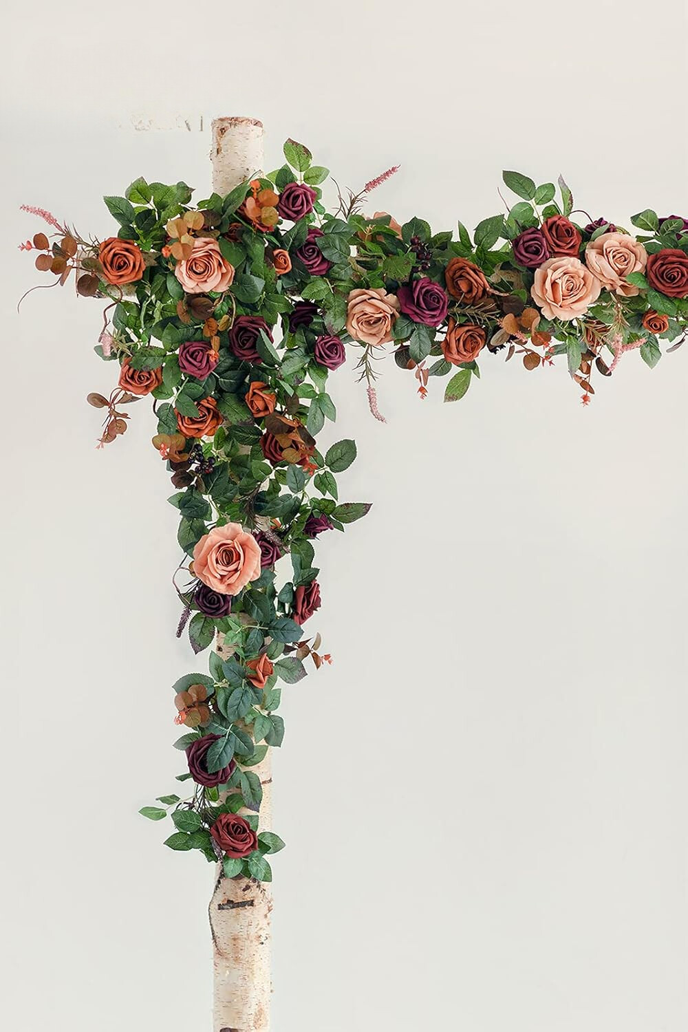 Pottery Artificial Flower Wreath Rose Eucalyptus Leaf Burnt Orange Arches