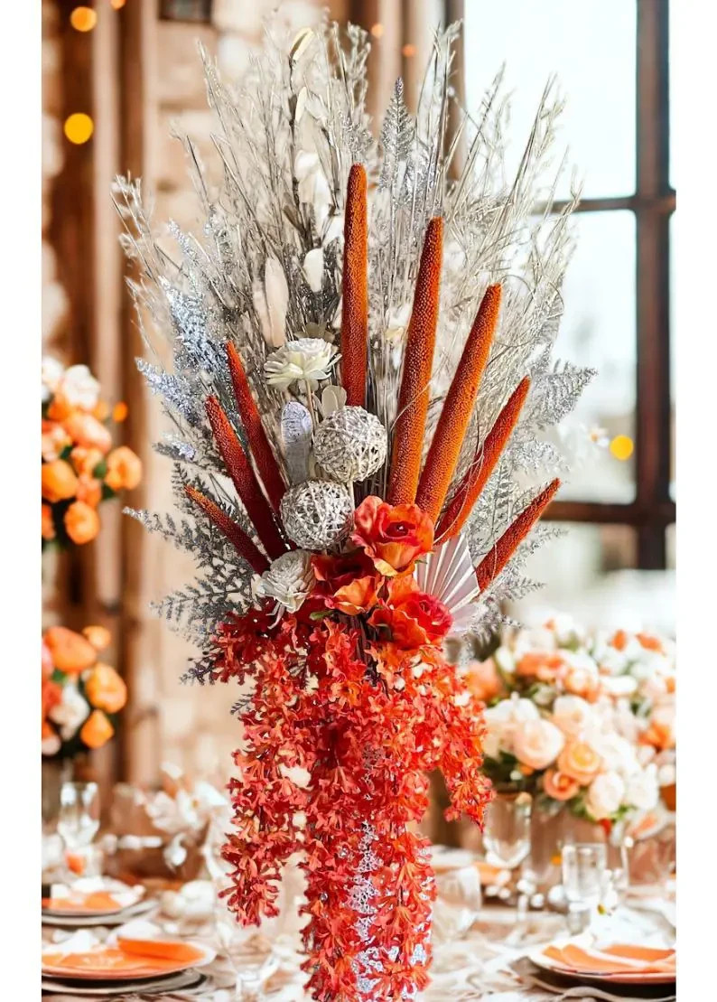 Tall Orange Wedding Centerpiece Elegant Living Dining Room Decor Bedroom Accent