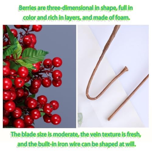 Artificial red Berries Stems,3pcs Fake Berries Artificial Fruits Berry Red
