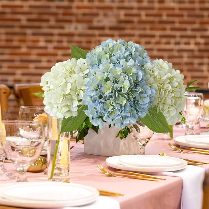 JINWOE Light Blue Hydrangea Artificial Flowers,4Pcs 20″ Real Touch Lifelike S…