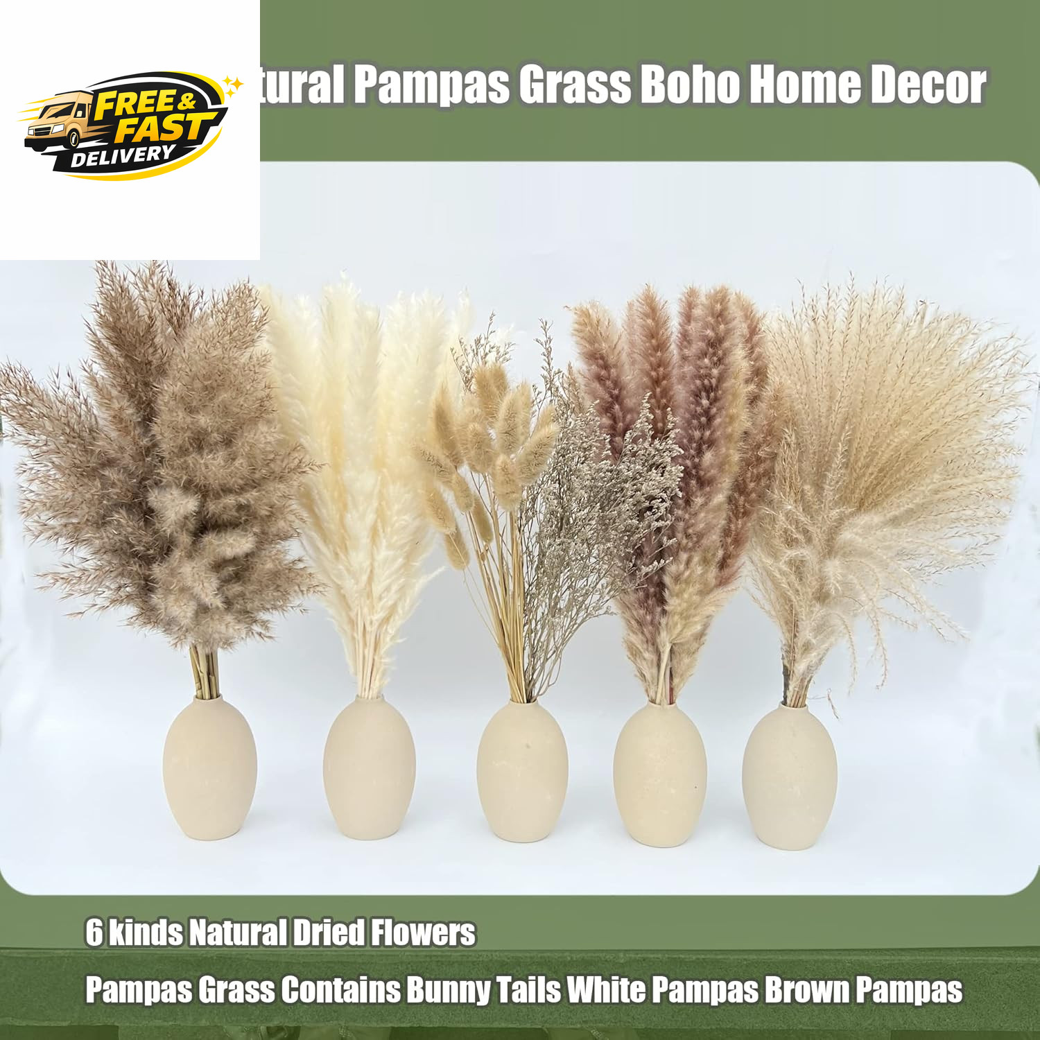 100Pcs Pampas Grass Boho Home Decor 17 Inch Natural Dried Flowers-Pampas Grass