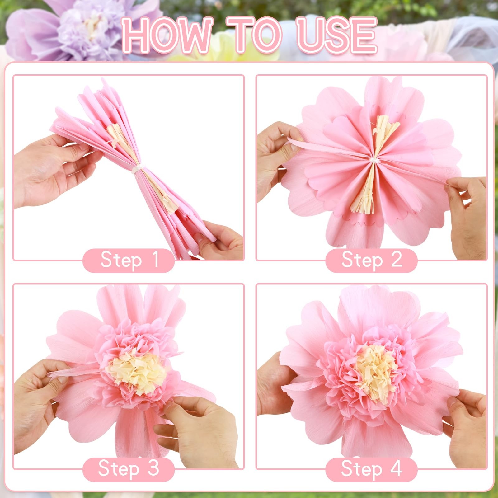6 PCS Pastel Paper Flowers Giant Crepe Decoration Wall Spring Garden 12 Inch