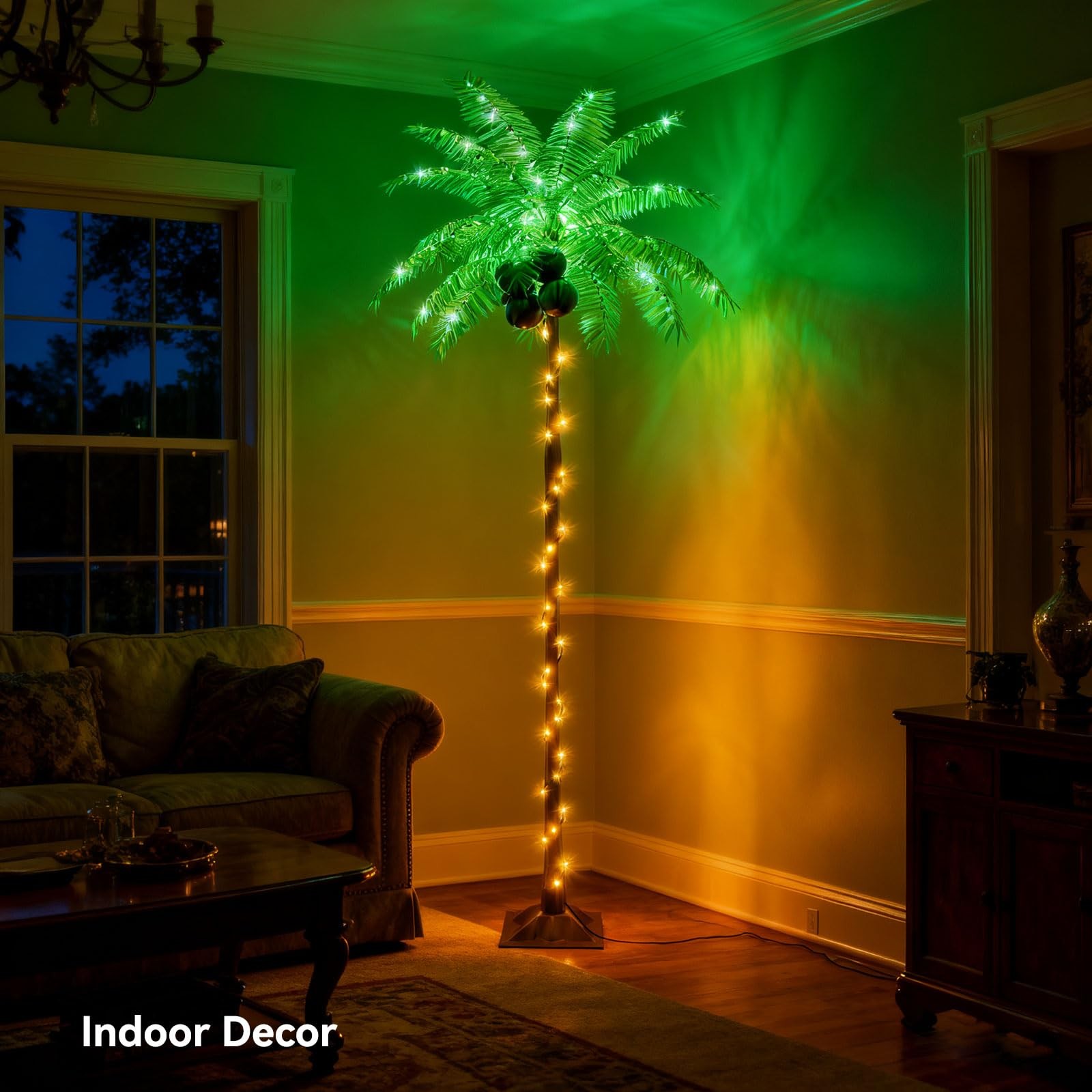 7FT Solar Plug In LED Palm Tree Artificial Fake Coconut Tiki Bar Outdoor 5 Cocon