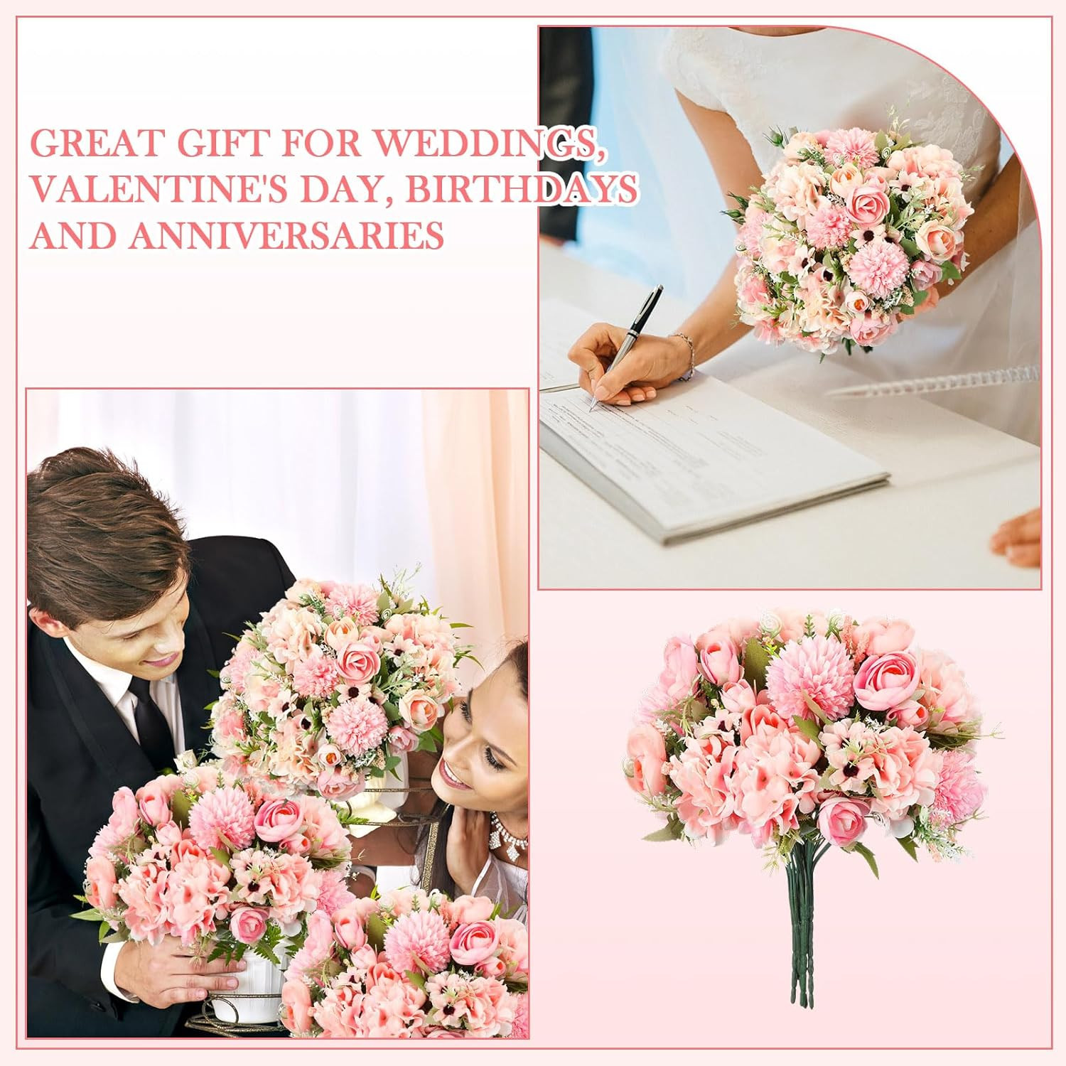 12 Pcs Pink Peonies & Roses Artificial Flowers for Wedding & Home Decor
