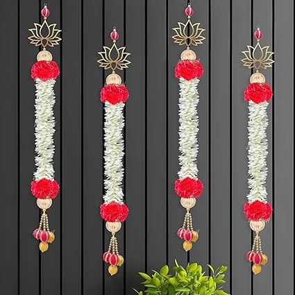Fabric & Beads Lotus Wall Hanging 4Pc | 2.5Ft Multicolor Temple Decor