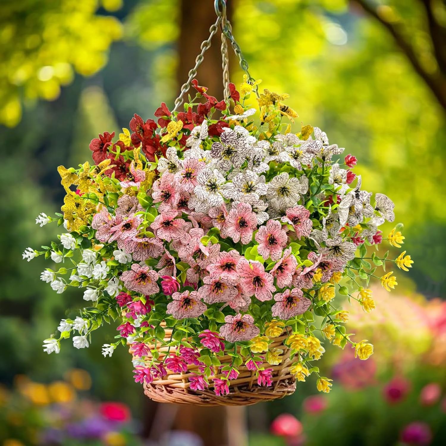 Realistic 12 Pack Outdoor Faux Flowers with Eucalyptus – Low-Maintenance Beauty