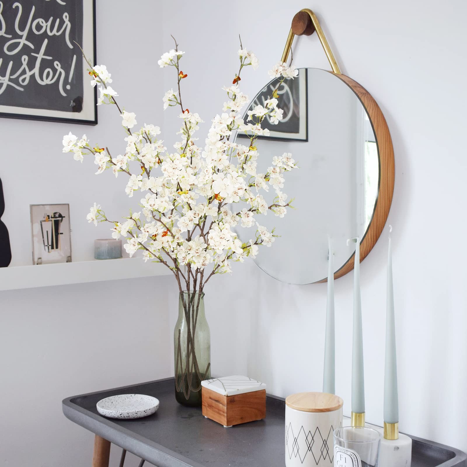 4pcs Artificial Cherry Blossom Flower Branches, 39.4″ Fake Silk Pink Cherry B…