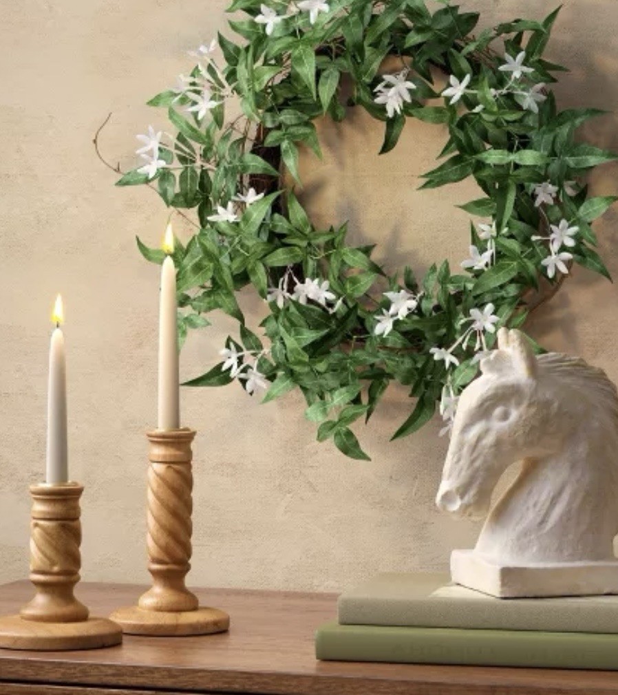 22″ ARTIFICIAL JASMIN WREATH Green TARGET THRESHOLD Foliage WHITE FLOWER Star
