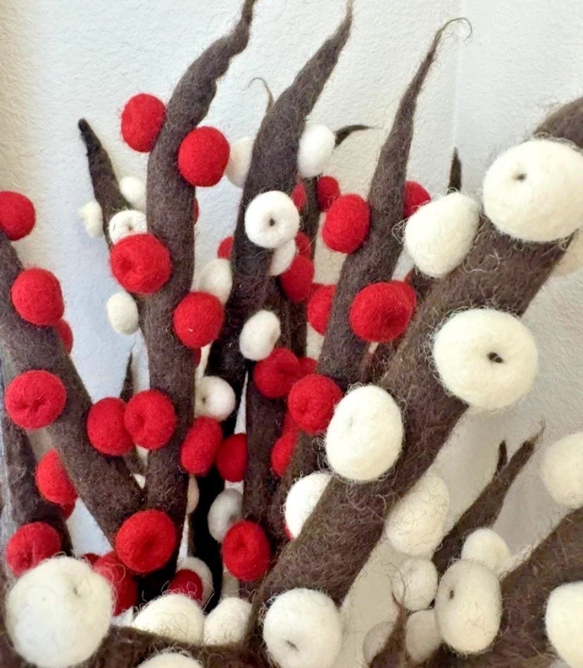 Trader Joe’s Holiday Felted Ilex Berries 6 Branches Christmas Tree Decor Red NEW