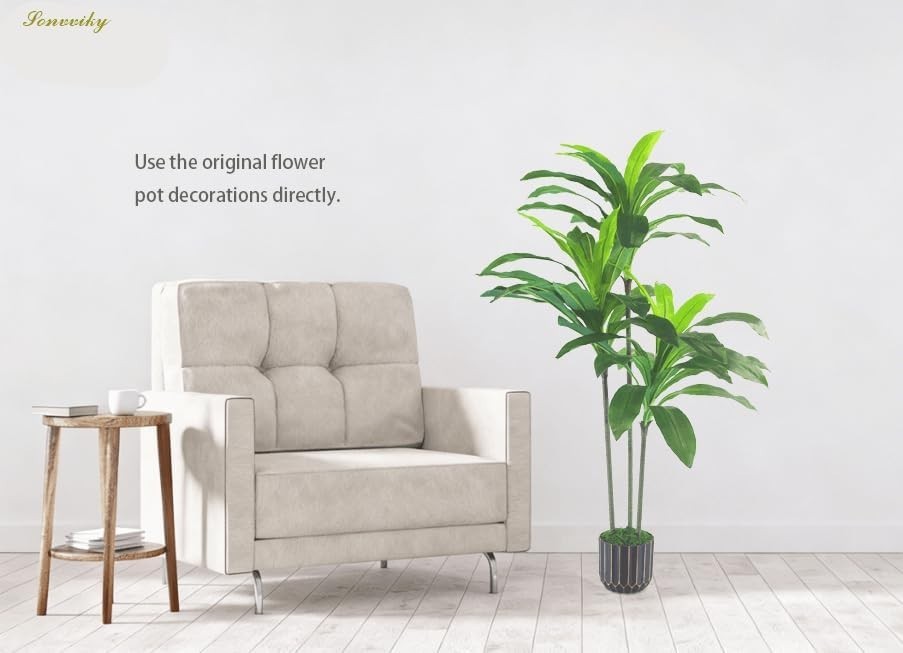 Artificial Plants Indoor – 4ft Artificial Dracaena Tree – Fake Tree Realistic…