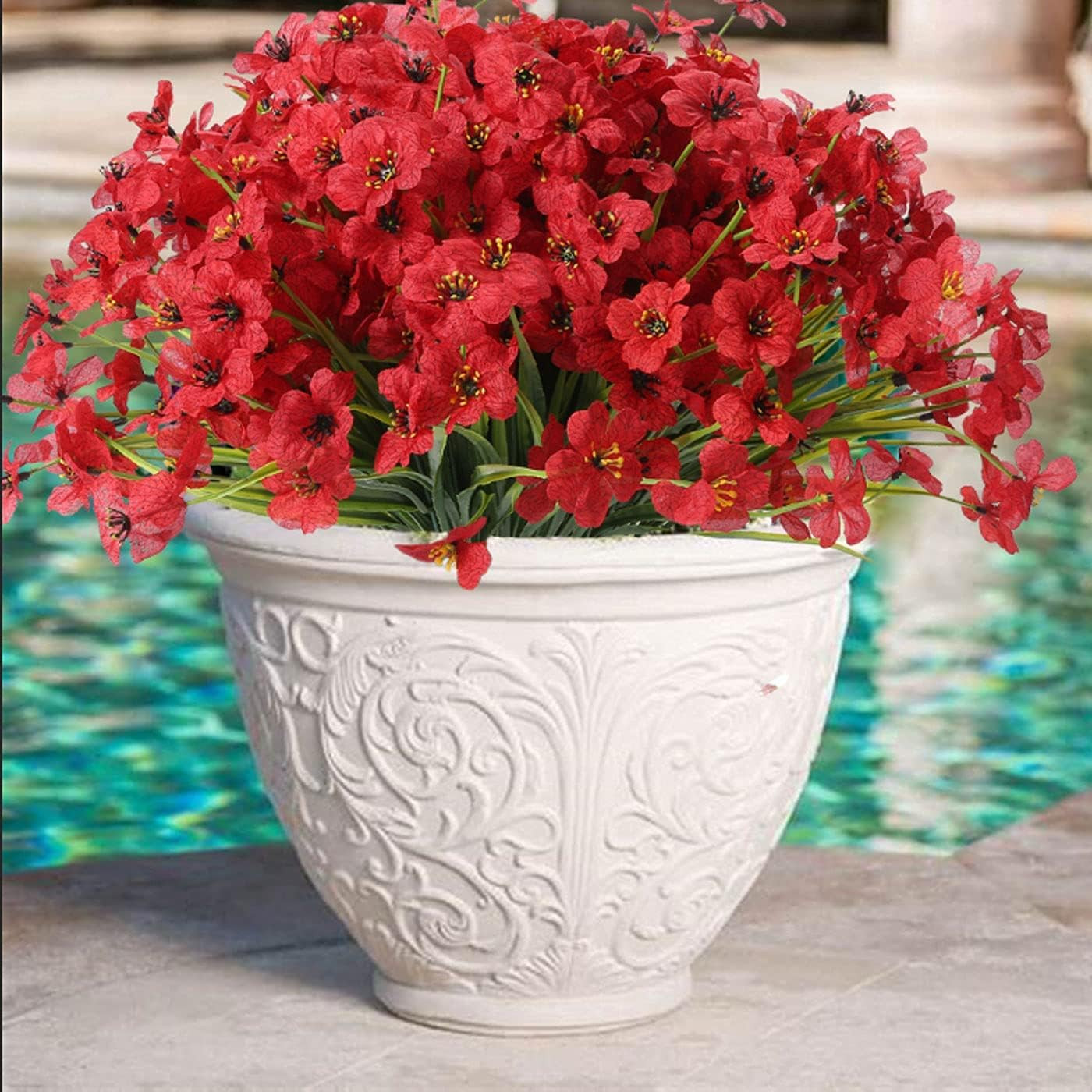 20 Bundles UV Resistant Artificial Flowers for Outdoor Decor – Red