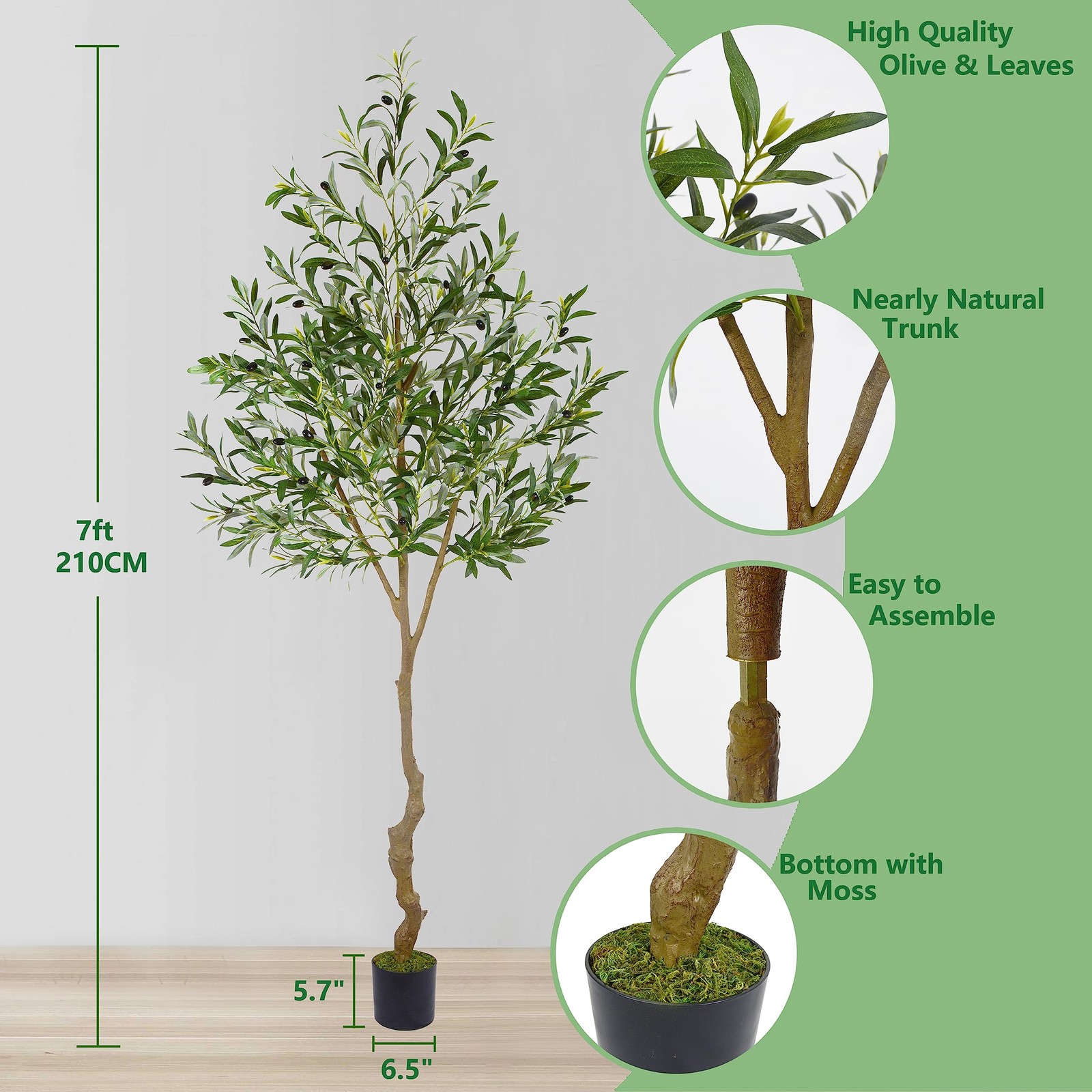 Artificial Olive Tree, 7ft Tall Fake Olive Leaves Plant with Basket, Indoor O…