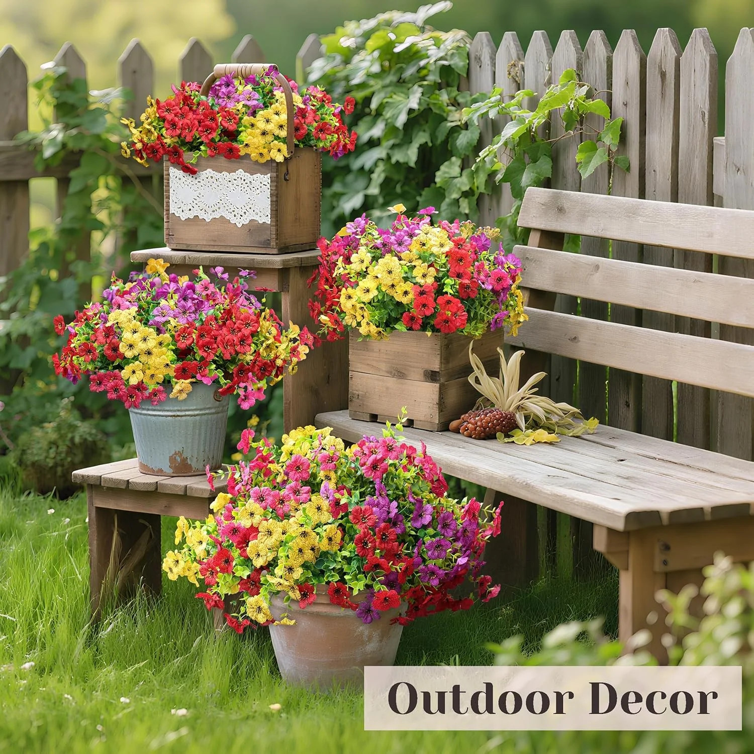 Der Rose 12 Bundles Artificial Flowers for Outdoors Fake Flowers Plants Spring S