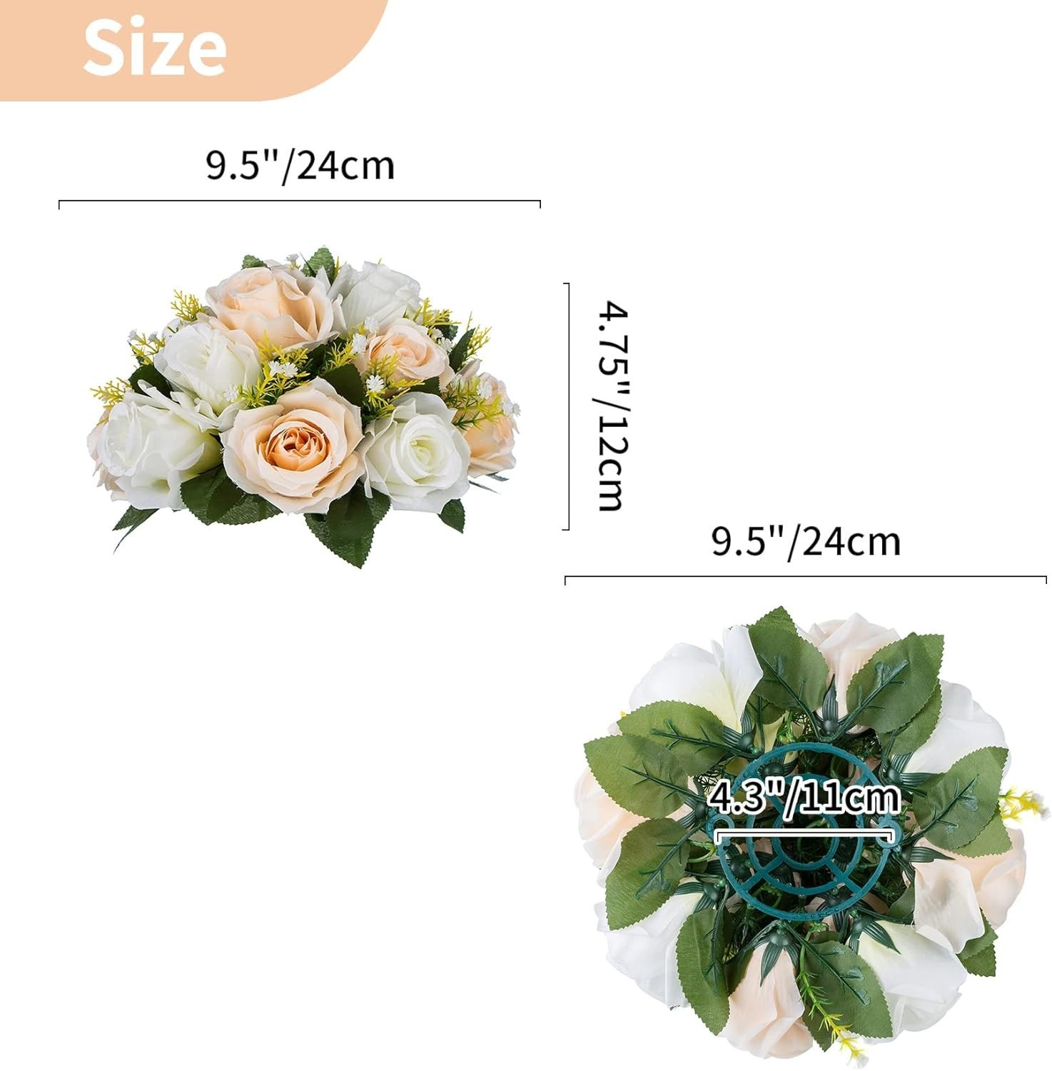 10 Pcs Artificial FLOWERS Center pieces for Tables : Peach & White Flower Ball