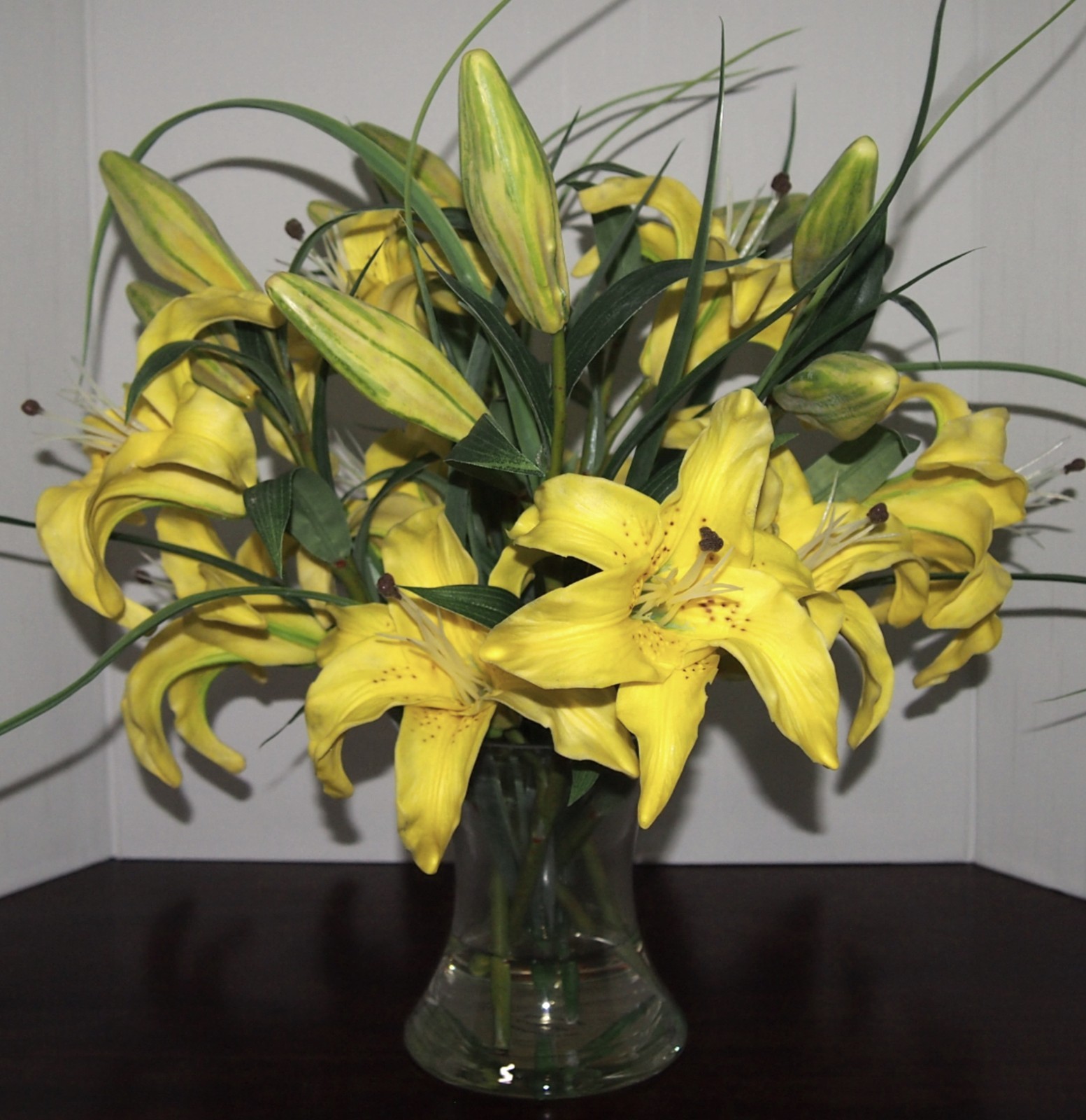 Yellow Daylilies-Silk Flower Vase Arrangement With Clear Acrylic Water