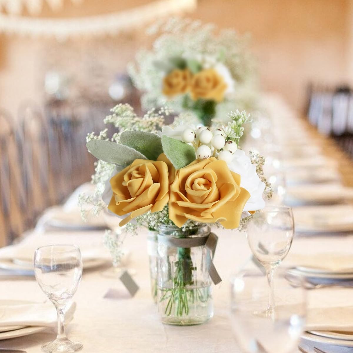 Gold Foam Rose Artificial Flowers Faux Bulk Bouquets Centerpieces 100 PCS